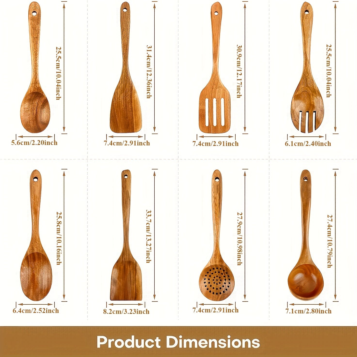 8 Pack Wooden Spoons for Cooking Nonstick Kitchen Utensil Set