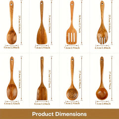 8 Pack Wooden Spoons for Cooking Nonstick Kitchen Utensil Set