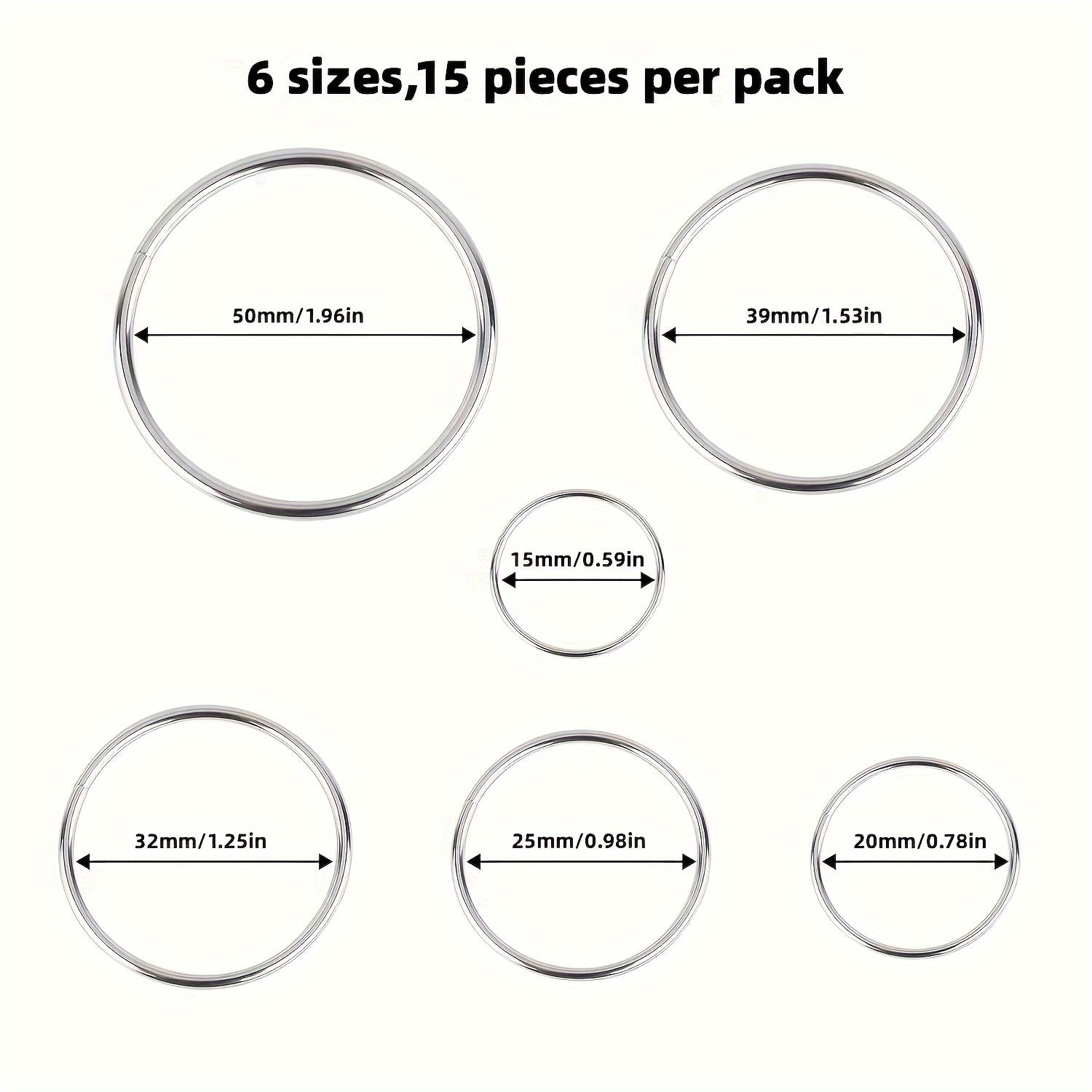 15pcs Metal O ring Keychain Bag Hanging Key Ring