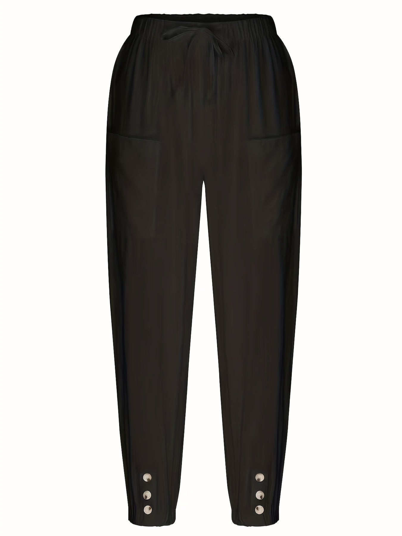 Women's Plus Solid Button Decor High Rise Harem Trousers
