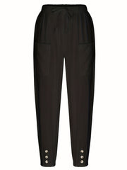 Women's Plus Solid Button Decor High Rise Harem Trousers