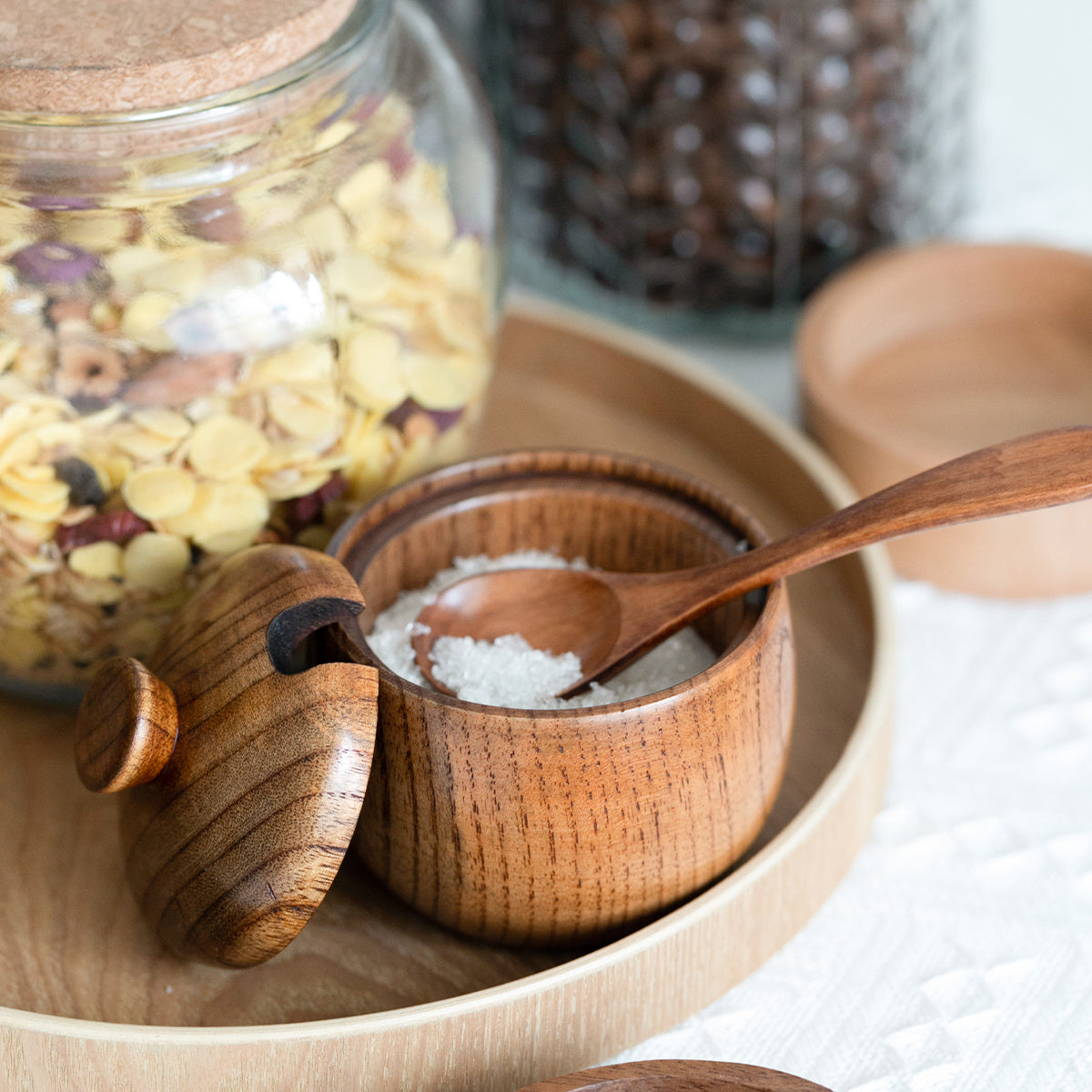 Shatterproof Wooden Seasoning Jar with Spoon for Kitchen and Travel