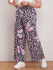  Leopard & Butterfly Print High Rise Wide Leg Trousers