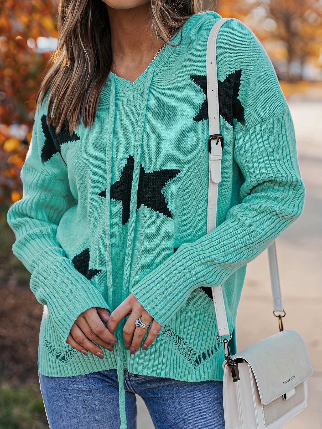  Y2K Knit Top Women's Plus Star Pattern Long Sleeve S