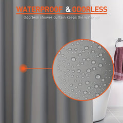 Gray PEVA Vinyl Shower Curtain Lining with Hooks