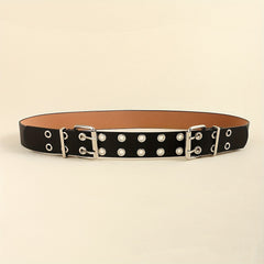 Punk Double Pin Buckle Belt Hip Hop Eyelet Hollow Out Belt Unisex