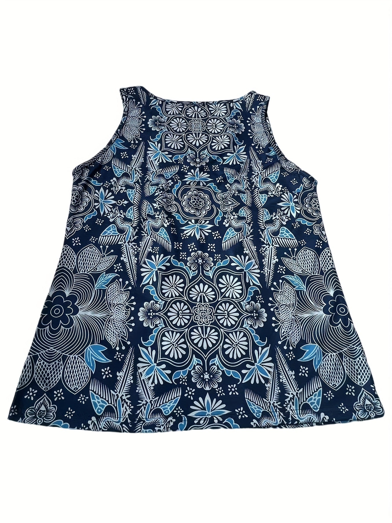 Vintage Ethnic Floral Print Tank Top V Neck Sleeveless Summer Top