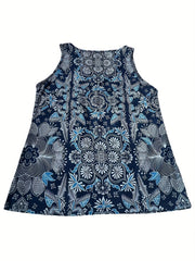 Vintage Ethnic Floral Print Tank Top V Neck Sleeveless Summer Top
