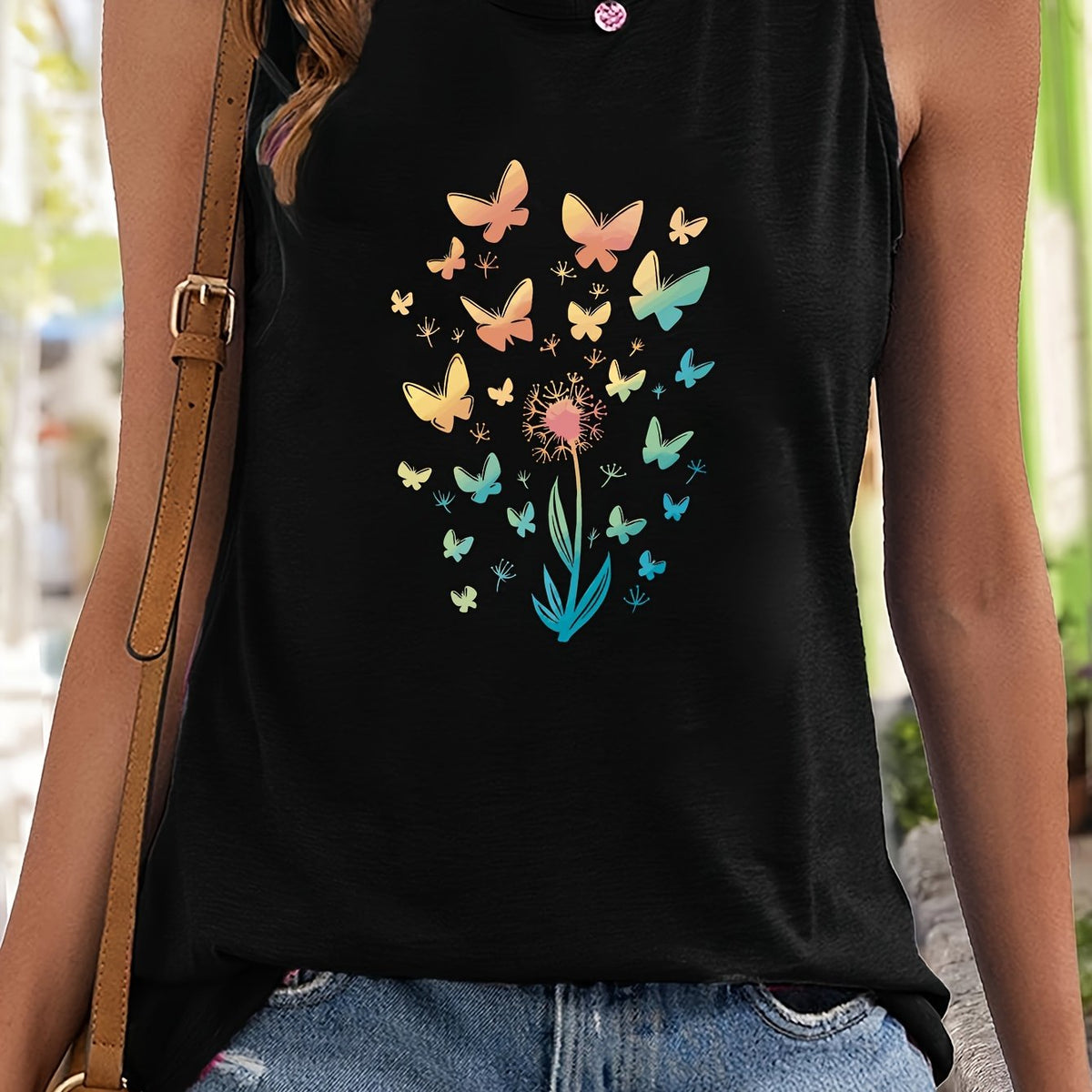 Dandelion & Butterfly Pattern Sports Vest Sleeveless Top Women's Activewear