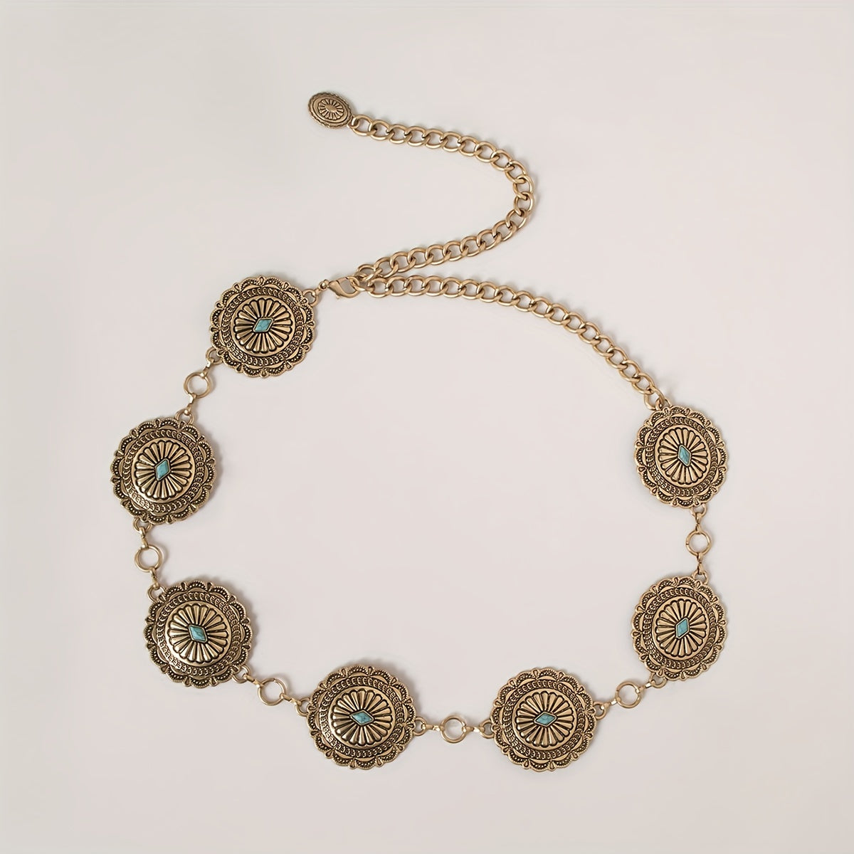 Turquoise Inlaid Waist Chain Western Tassel Belly Chain