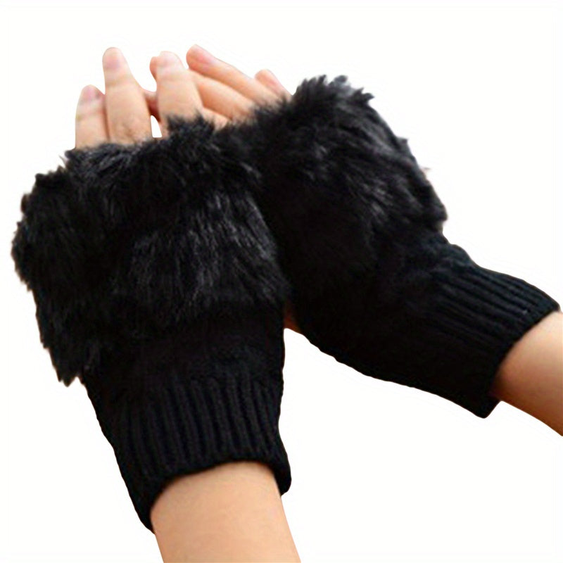 Women's Plush Ribbed Knit Gloves Fingerless Coldproof Gloves