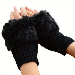 Women's Plush Ribbed Knit Gloves Fingerless Coldproof Gloves