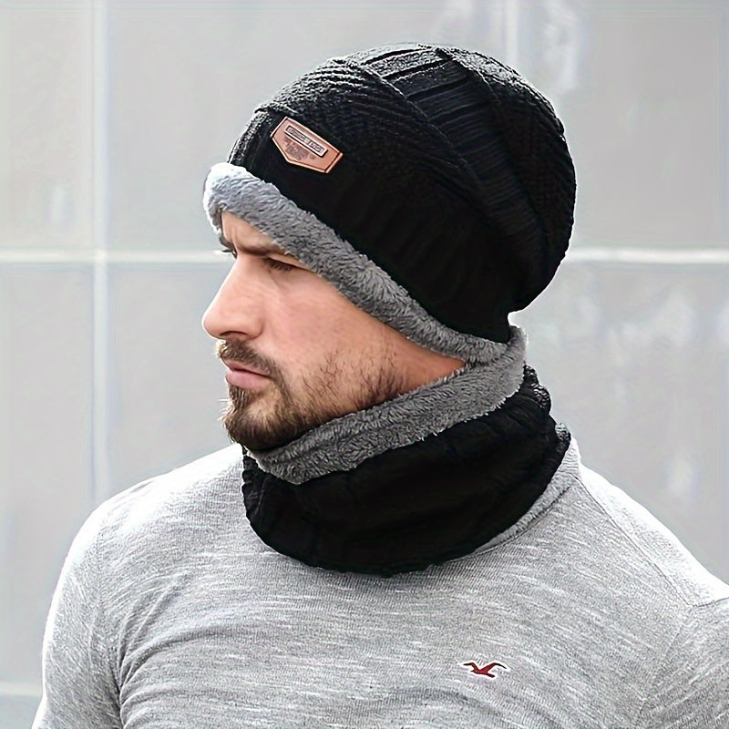 Cycling Knitted Gloves Hat Scarf Set Ear Warm Hat Velvet Neck Gaiter