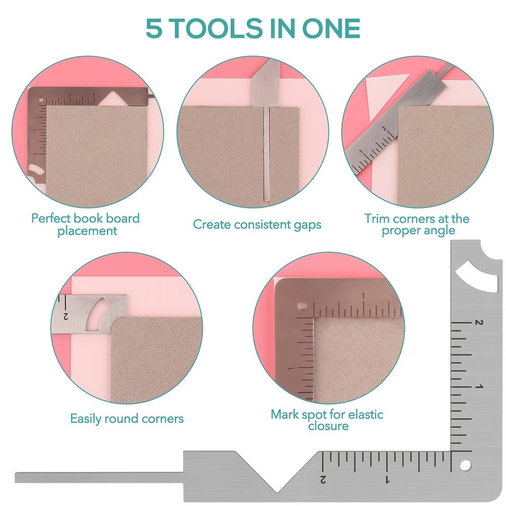 2pcs 5 in 1 Book Cover Guide Stainless Steel Metal Bookbinding Tool