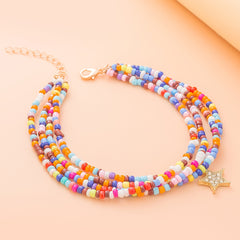 Star Shape Pendant Anklet Colorful Rice Beads Boho Style Foot Jewelry
