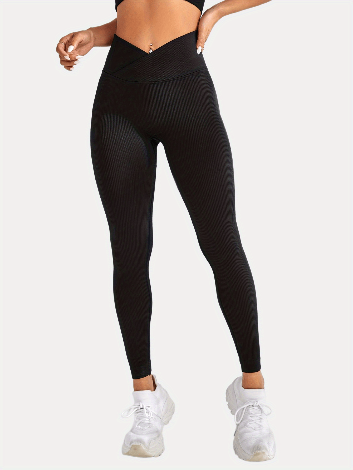 Ribbed Butt Lifting Yoga Pants Cross Waist Leggings
