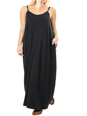  Plain Round Neck Maxi Dress With Pockets