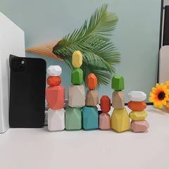 Wooden Colored Stone Puzzle Toy Set for Creative Play