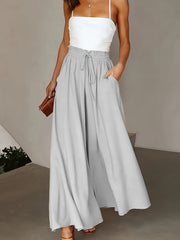  Solid Wide Leg Trousers With Pockets