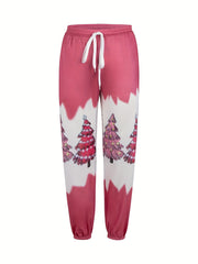  Christmas Tree Print Bow Front Stretch Joggers