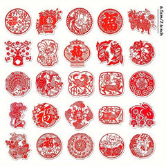 50pcs Chinese Year Paper Cutting Sticker Fu Stickers Spring Party Decoration