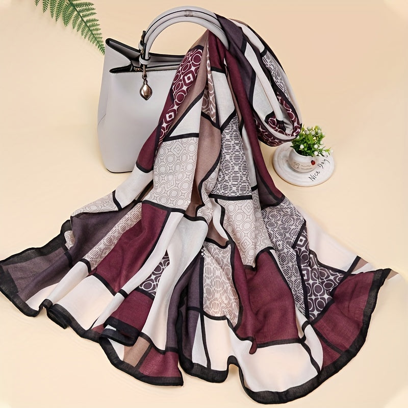 Stylish Block Scarf Casual Shawl Classic Windproof Warm Head Wrap