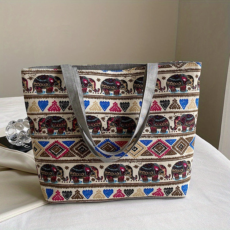 Flower Print Canvas Tote Bag Large Shoulder Bag
