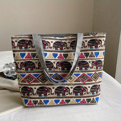 Flower Print Canvas Tote Bag Large Shoulder Bag