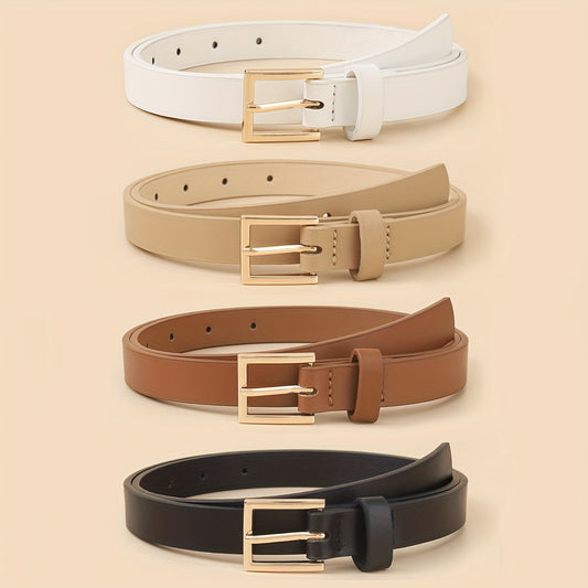 4pcs Square Pin Buckle Belt PU Belt for Women