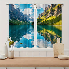 2pcs Mountain Clear River Curtain Window Curtain for Outdoor Shelter Decor