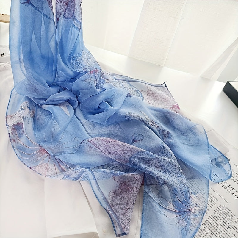 Lotus Pattern Chiffon Scarf Sunscreen Soft Shawl Wrap