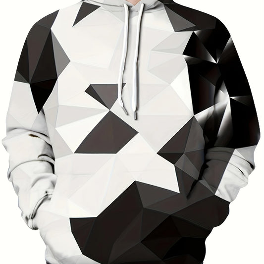 Geometry Print Hoodies For Men Drawstring Hooded Pullover