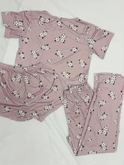 Floral Print Pajamas Set Short Sleeve Crew Neck Top & Shorts & Pants