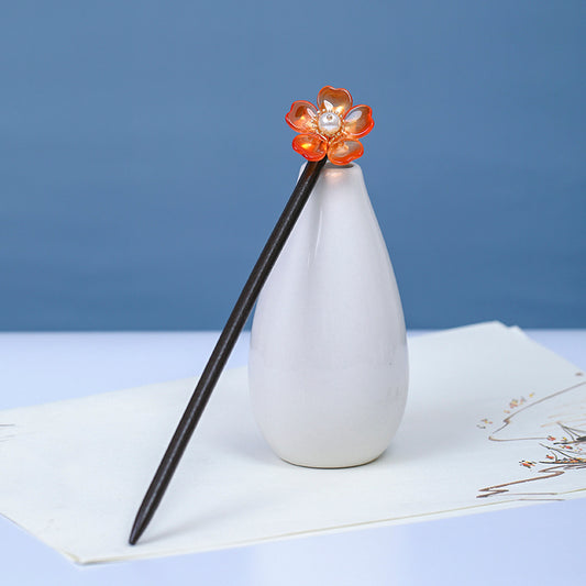 Vintage Osmanthus Hair Pin for Thick Hair Wooden Chignon Tassels Flower Branch