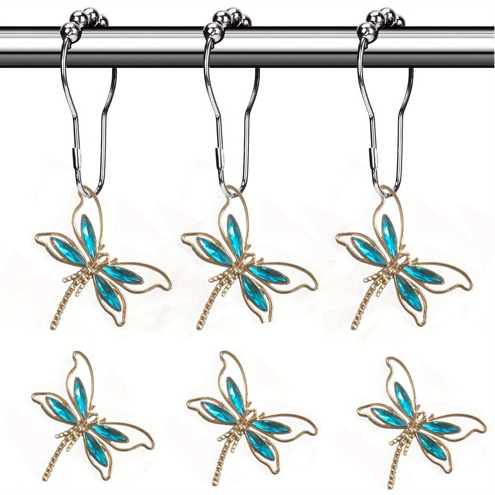 Dragonfly Shower Curtain Hook Rust-proof Rings Bathroom Decor