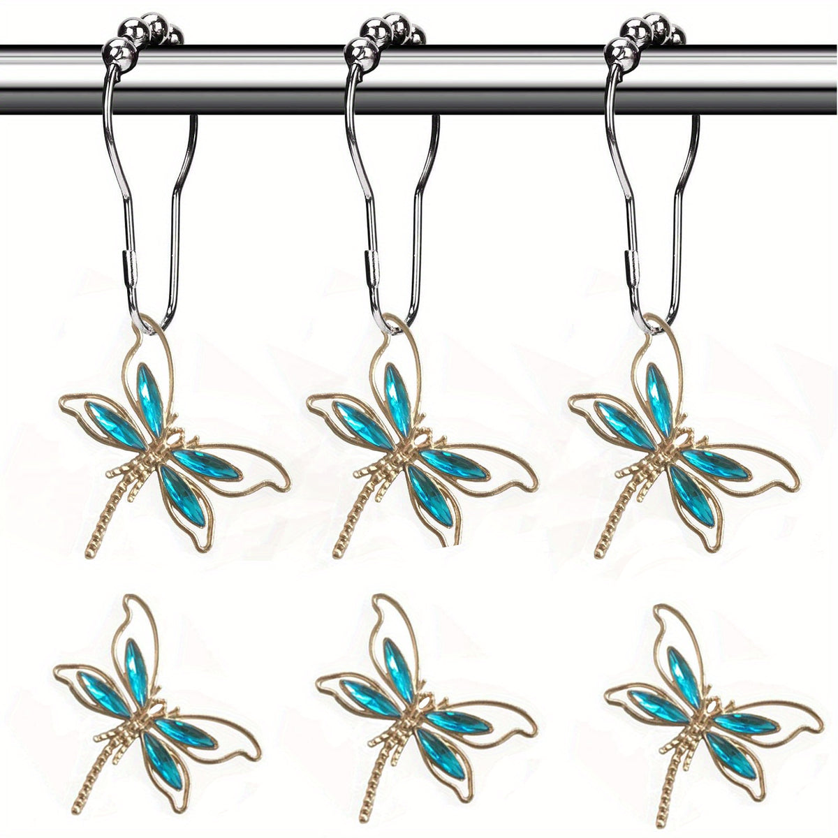 Dragonfly Shower Curtain Hook Rust-proof Rings Bathroom Decor