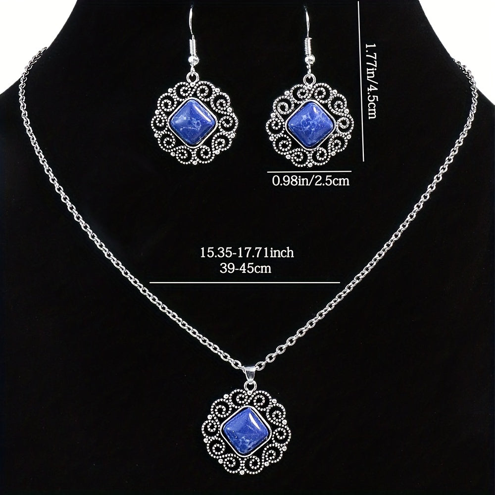 Vintage Silver Turquoise Earrings Necklace Set