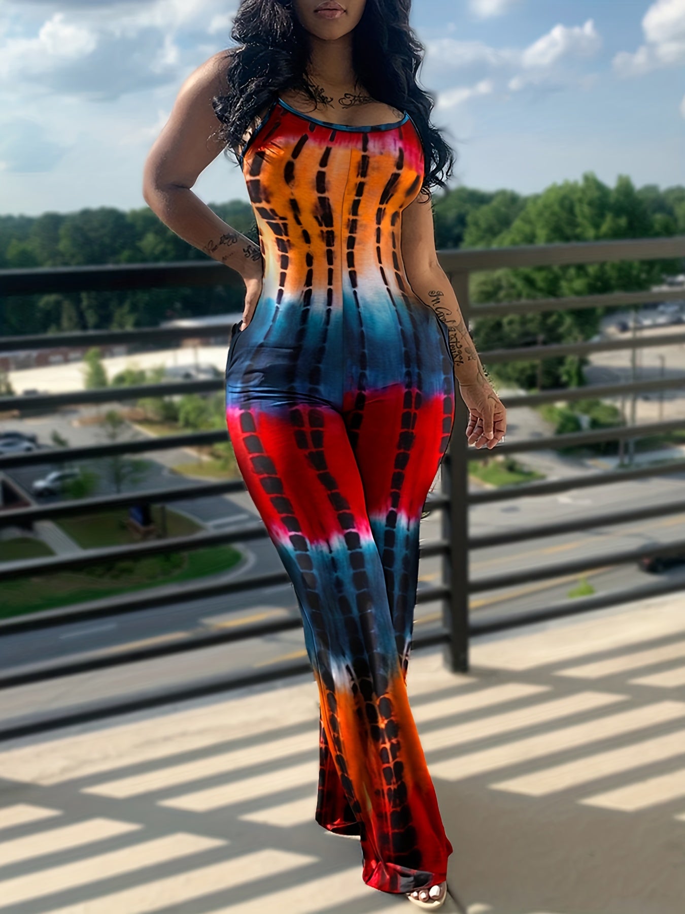 Tie Dye Block Cami Jumpsuit Sleeveless Summer Women's Clothing