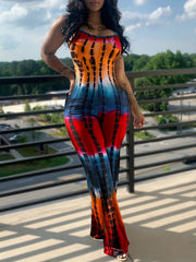 Tie Dye Block Cami Jumpsuit Sleeveless Summer Women's Clothing