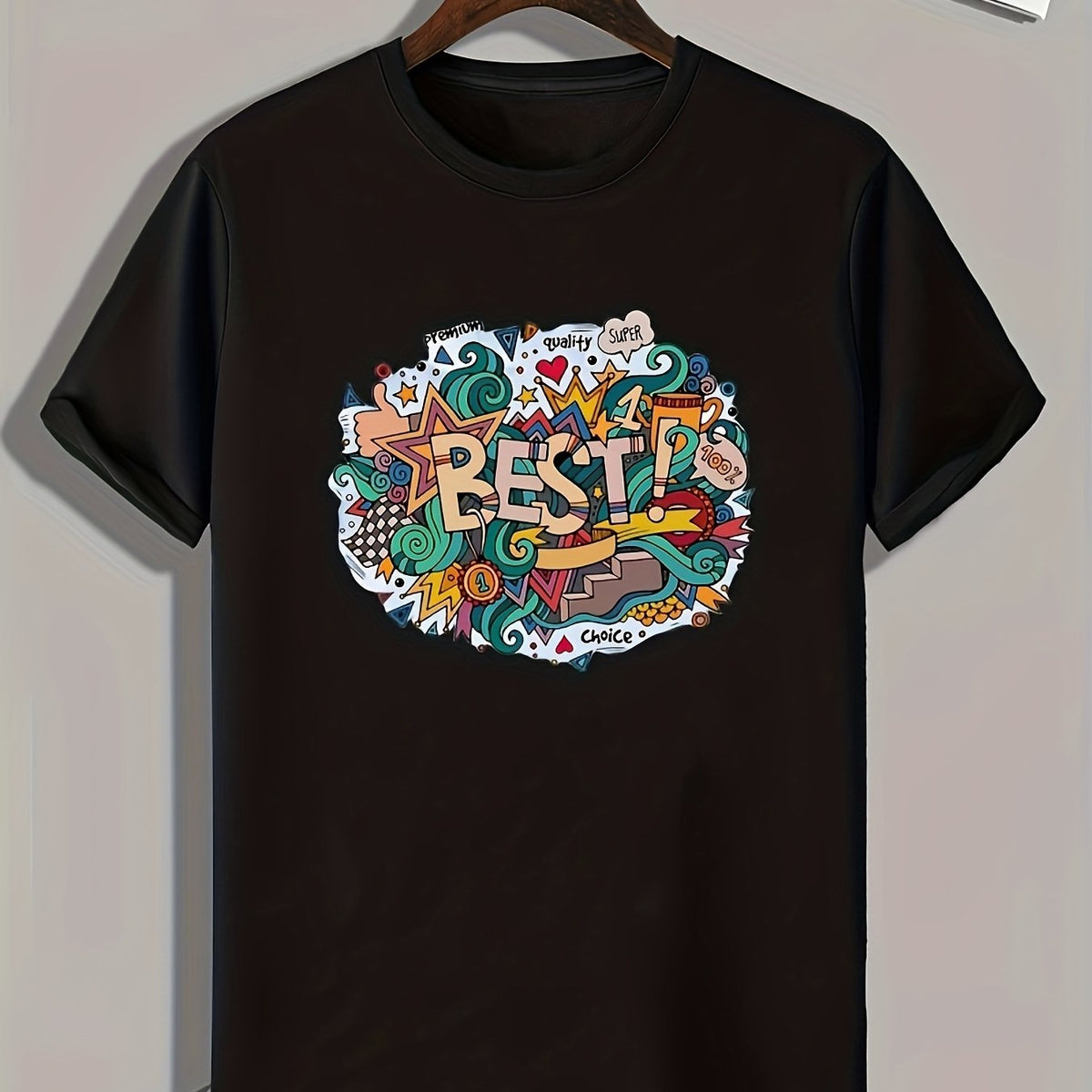 Graffiti Print Men's Tee for Summer