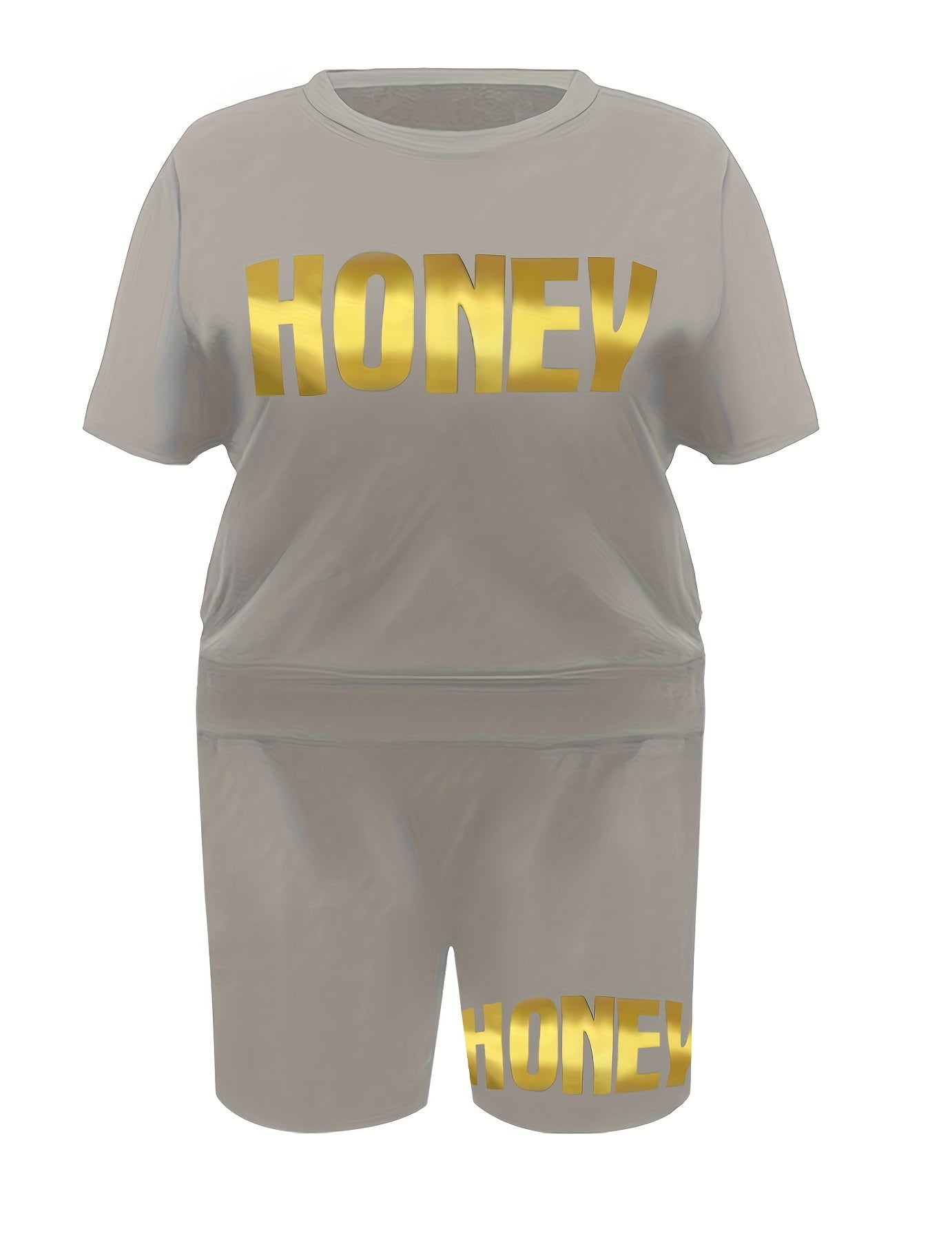  Letter Print Short Tee & Shorts 2 Piece Fitness Set
