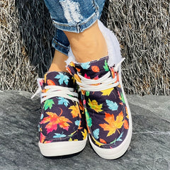 Colorful Maple Leaf Pattern Warm Fur Boots Flat Casual Round Toe Snow Boots