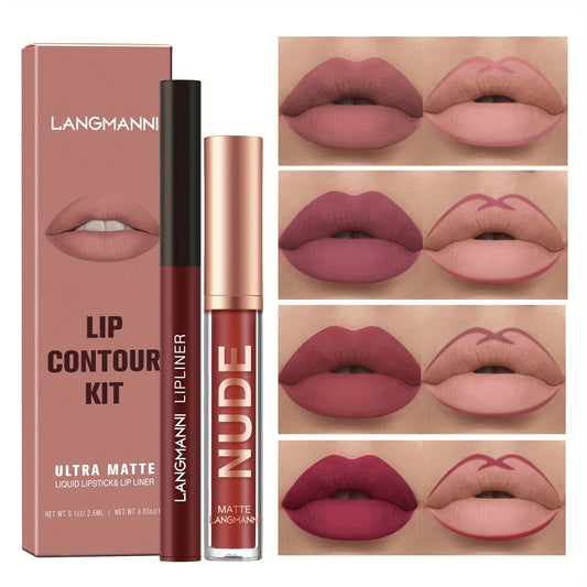 LANGMANNI Lipgloss Lipliner Set Waterproof Liquid Lipstick
