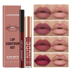 LANGMANNI Lipgloss Lipliner Set Waterproof Liquid Lipstick