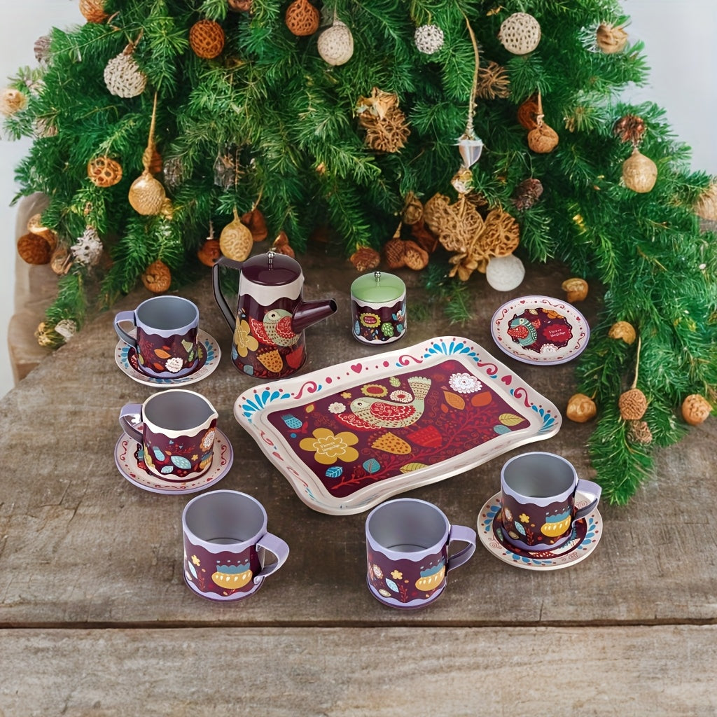 Play Tea Set with Metallic Finish for Pretend Play