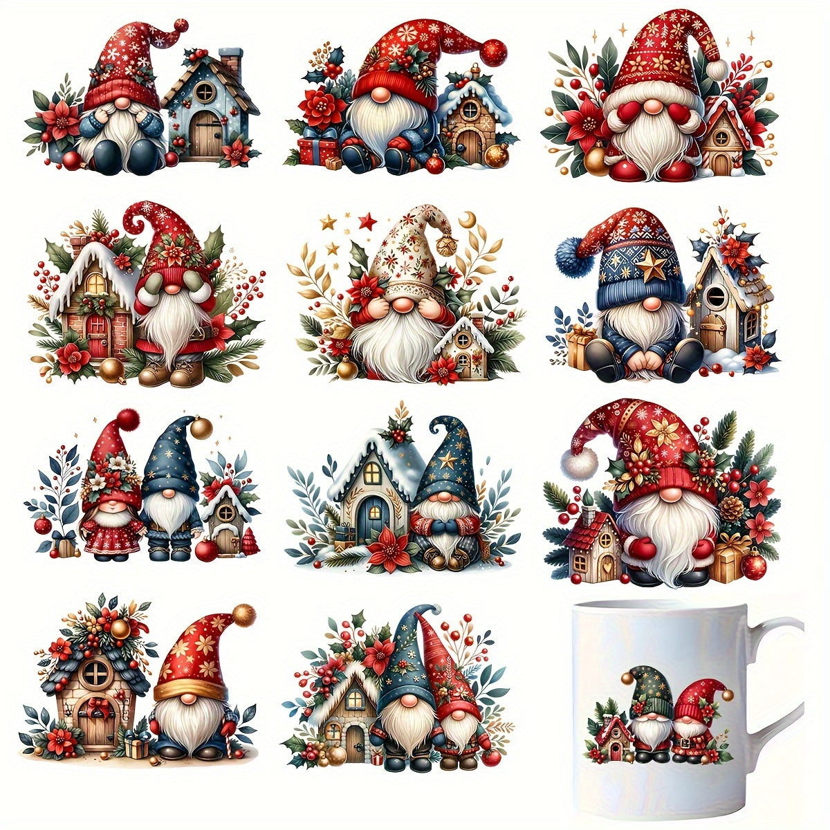 12pcs Santa Dwarf Waterproof Stickers for Mugs Glassware Laptop