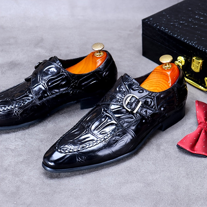 Men's Leather Pointed Toe Slip On Formal Dress Shoes For Wedding