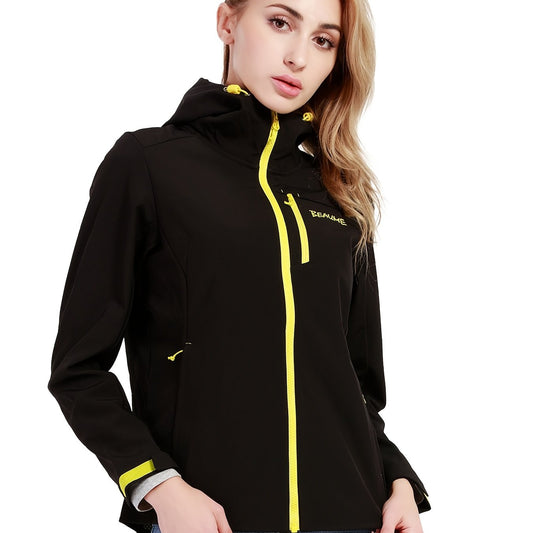 Women's Letter Embroidery Hooded Jacket Softshell Coat