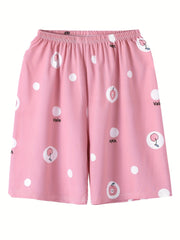 2 Pack Women's Plus Size Peach & Rabbit Print Pajama Bottoms Set