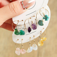 6 Pairs Natural Raw Stone Hoop Earrings for Women Girls